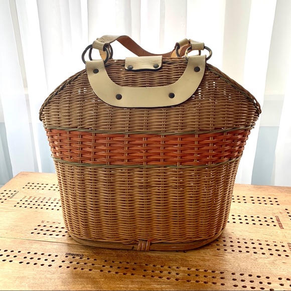 Sold🎈Vintage Wicker Basket Purse Leather Trim - Picture 3 of 10
